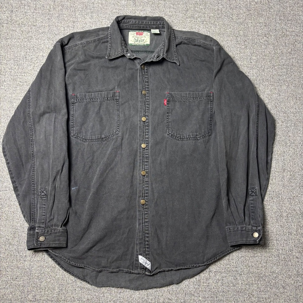 Levi's Shirt Mens Large Vintage 90s Chambray Faded Black Button-Down Long Sleeve